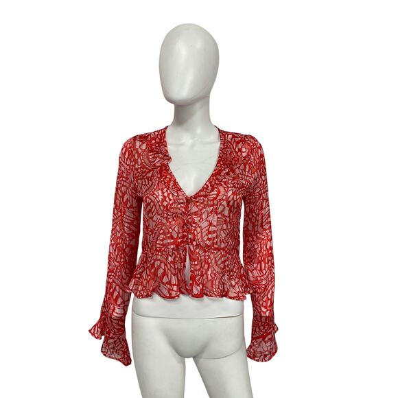 Ramy Brook Sheer Red Alyson Size XS Blouse - Picture 2 of 4